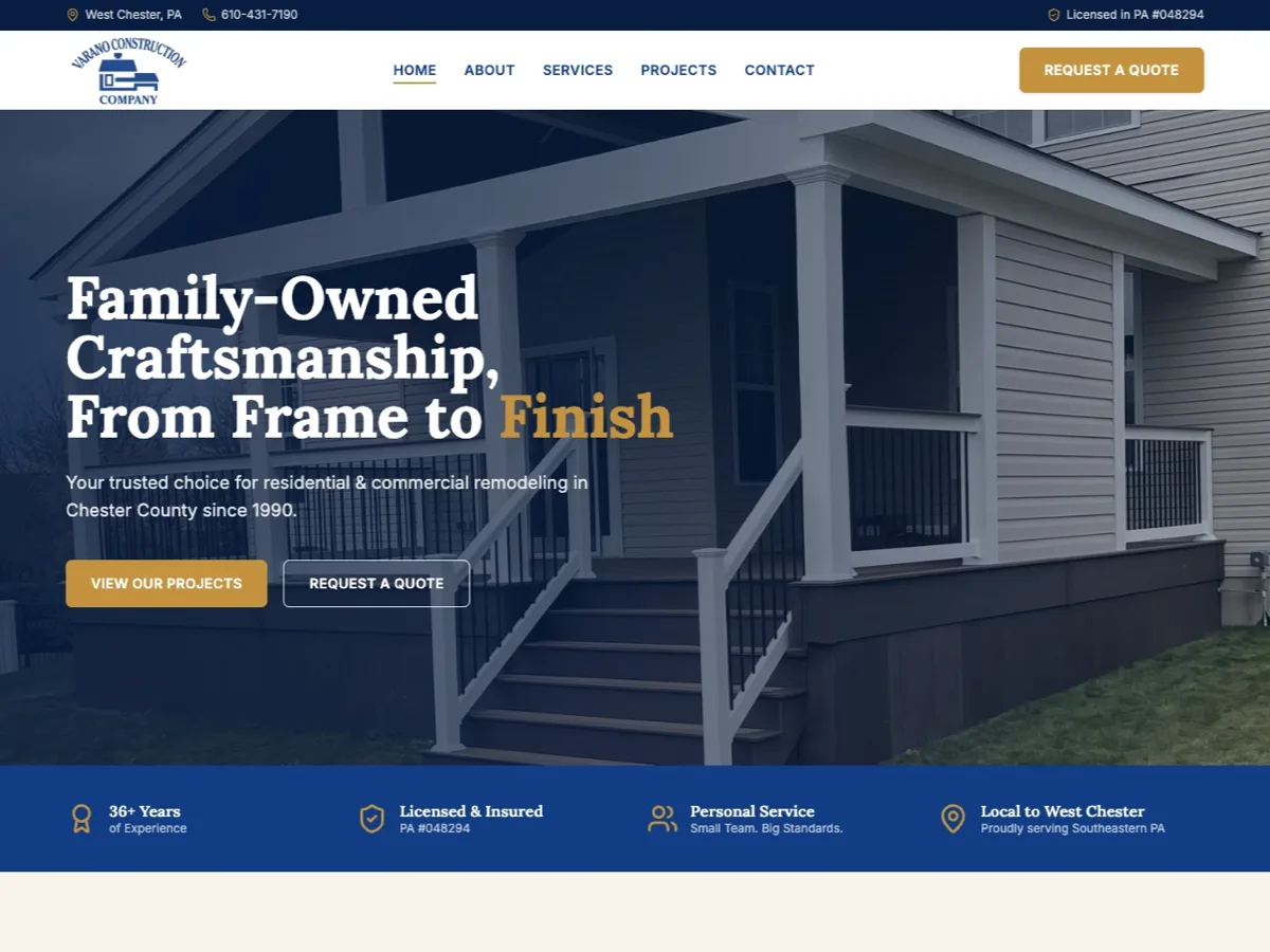 Homepage preview of Varano Construction